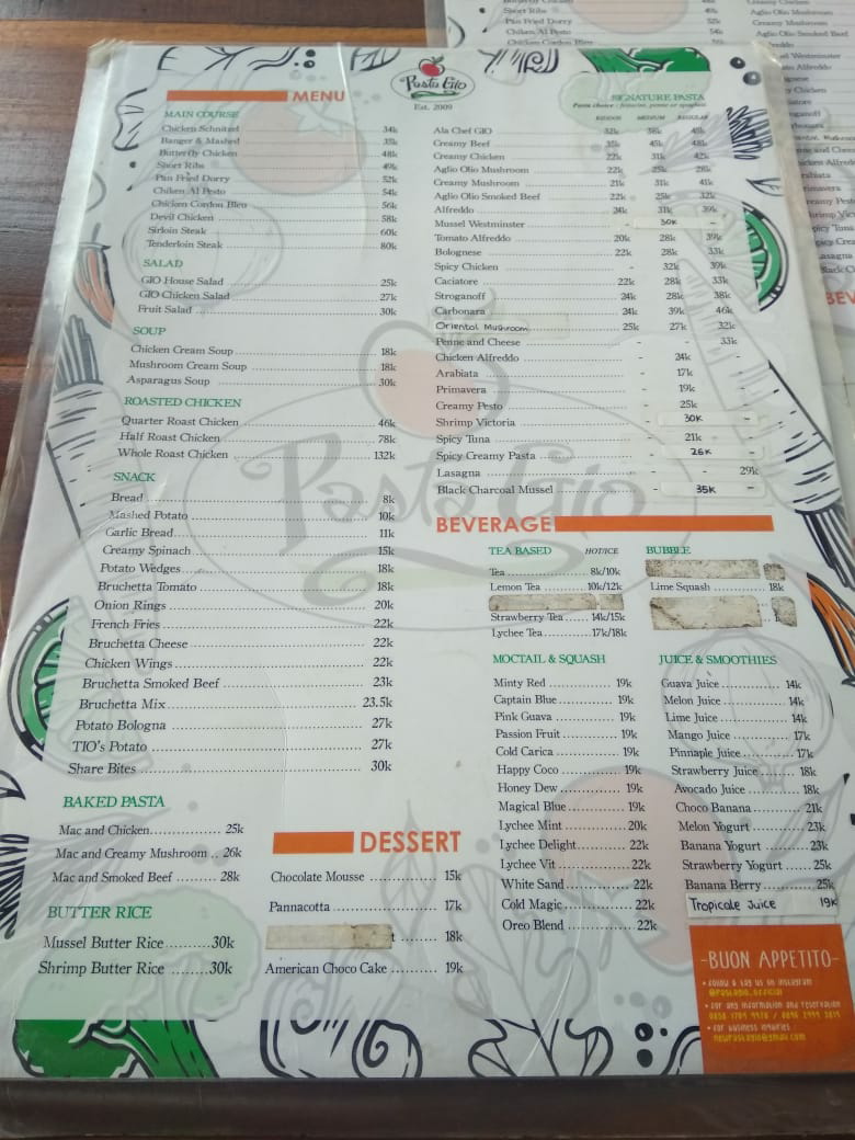 Daftar harga di Pasta Gio, Monjali, Jogja Daftar menu dan harga di Pasta Gio, Monjali, Jogja